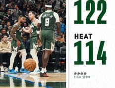 168直播-NBA常规赛：雄鹿122-114击败热火,字母哥利拉德合砍58分,希罗空砍35分