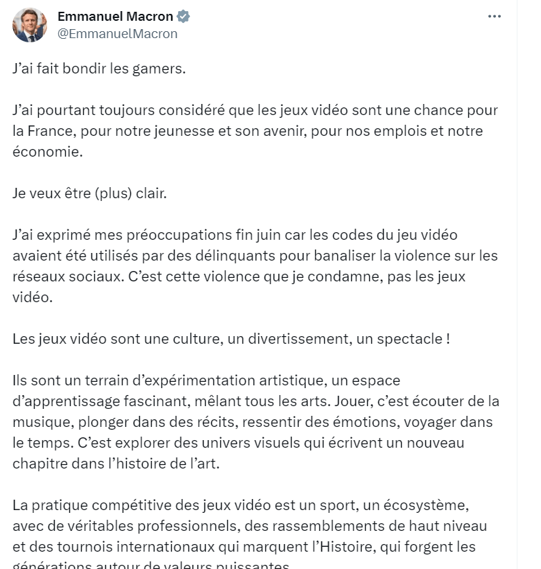 电子游戏:风向逆转，法国总统马克龙高调赞颂电子游戏