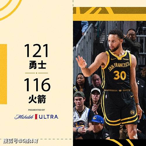 NBA常规赛：勇士121-116战胜火箭止6连败,水花合砍52分,申京30+13